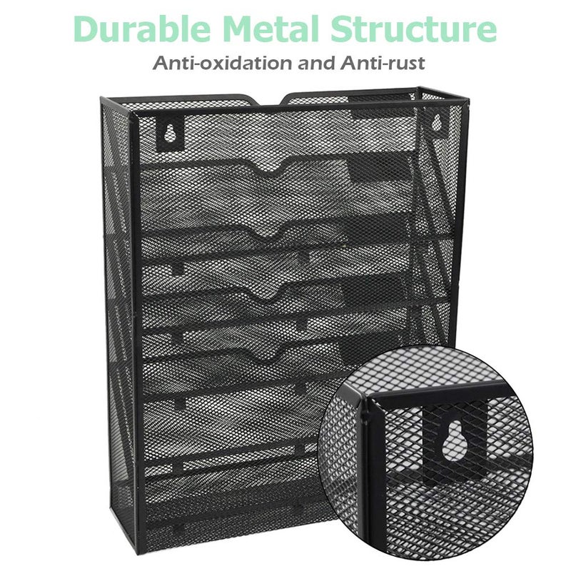 EASEPRES Desk File Organizer Mesh 6-Tier, Hanging Wall Mount Document Organization Stand, Desktop Vertical Mail Paper Folder Holder Rack with Bottom Tray for Office Home Cubicle, Sides Closed, Black - Image 3